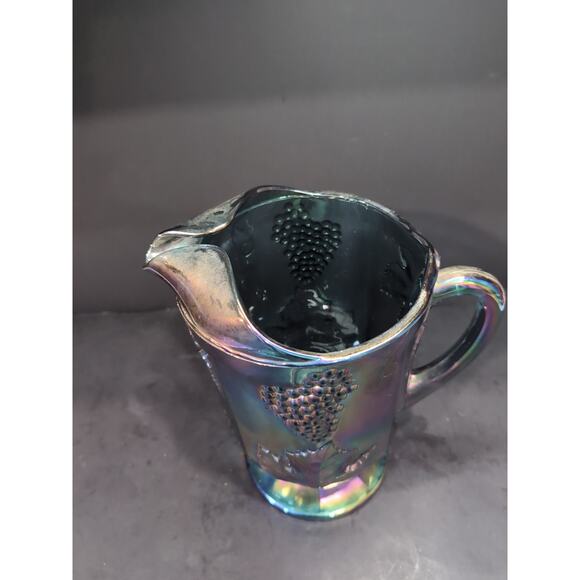 Imperial Grape Leaf Carnival Glass Pitcher, Cobalt‎ Glassware, Carnival Pitcher - Picture 5 of 9